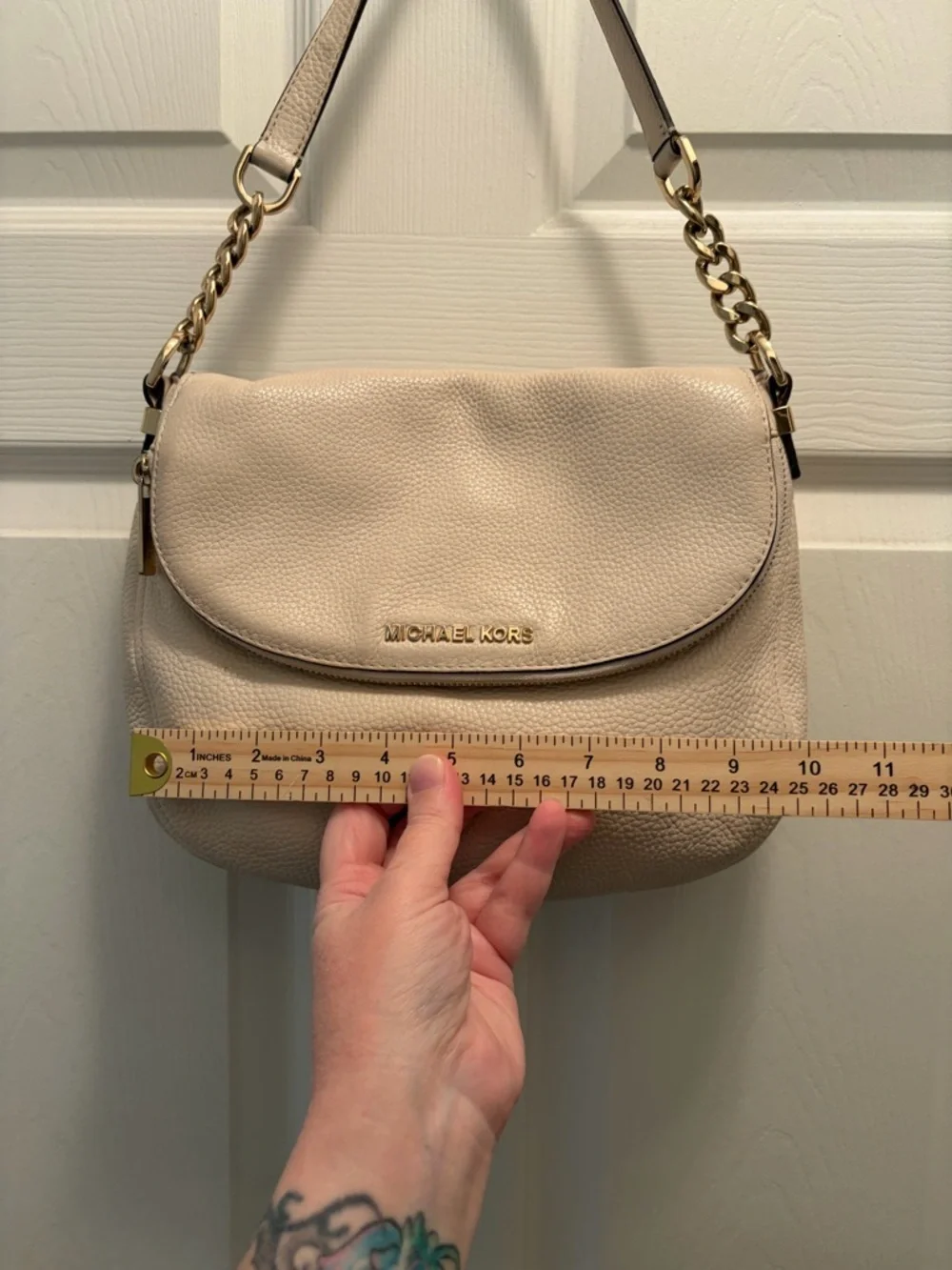 Michael Kors Pebbled Leather Chain Strap Shoulder Bag Taupe